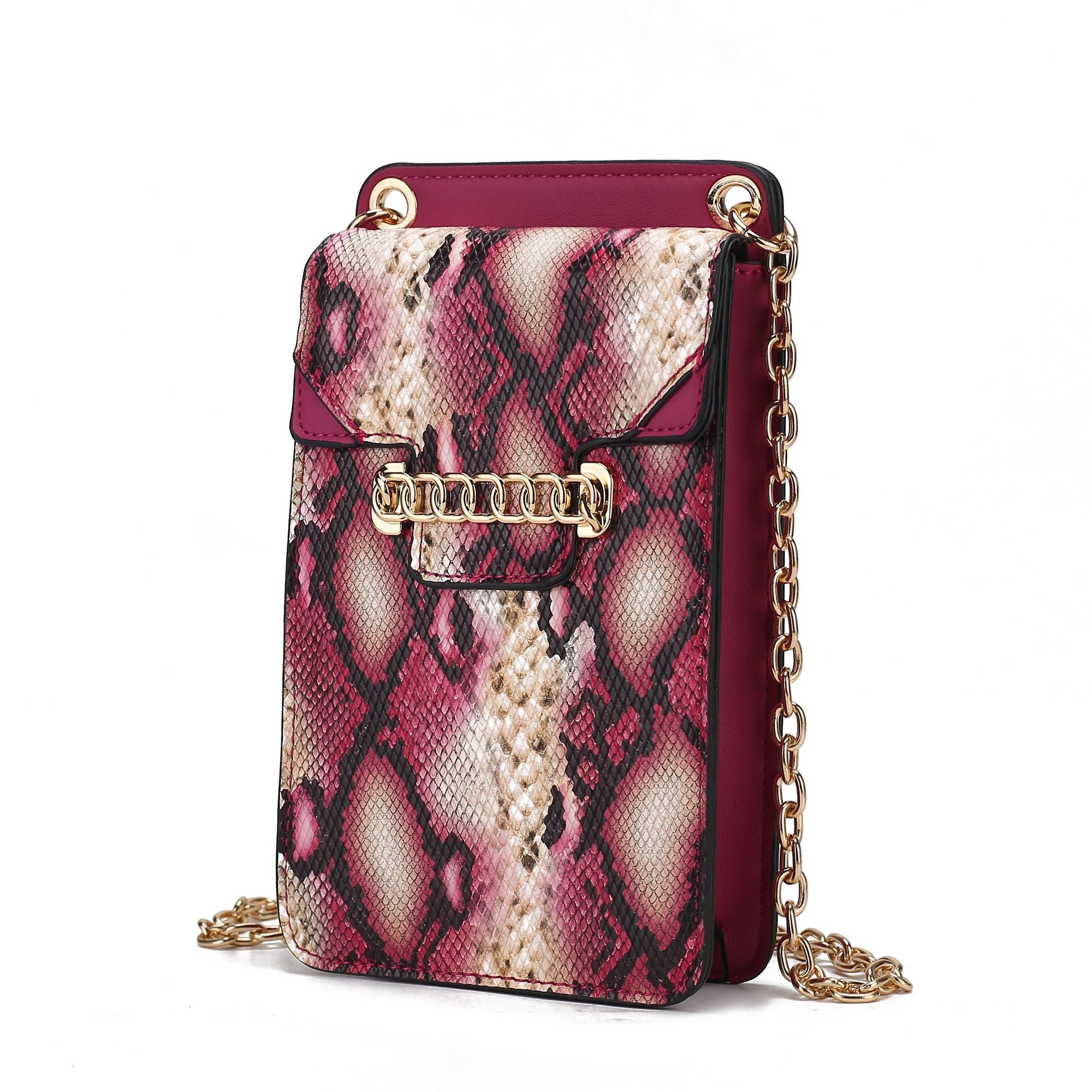 (fuchsia)Yael Snake embossed Vegan Leather Phone Crossbody Mia K - BagNook