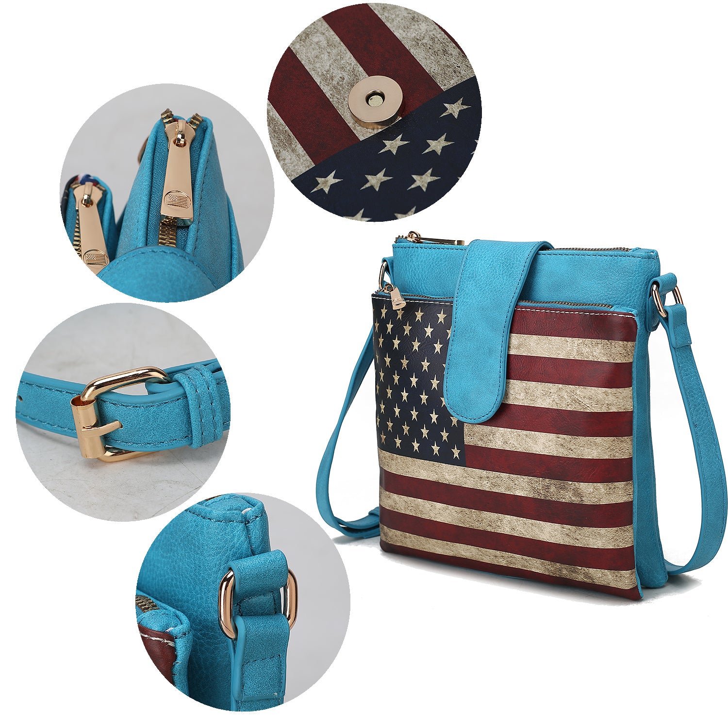 (turquoise)Josephine Vegan Leather FLAG Crossbody by Mia K - BagNook