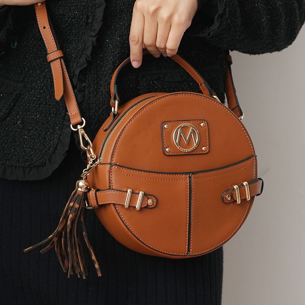(cognac brown)Gayle Crossbody Round Handbag Purse by Mia k. - BagNook