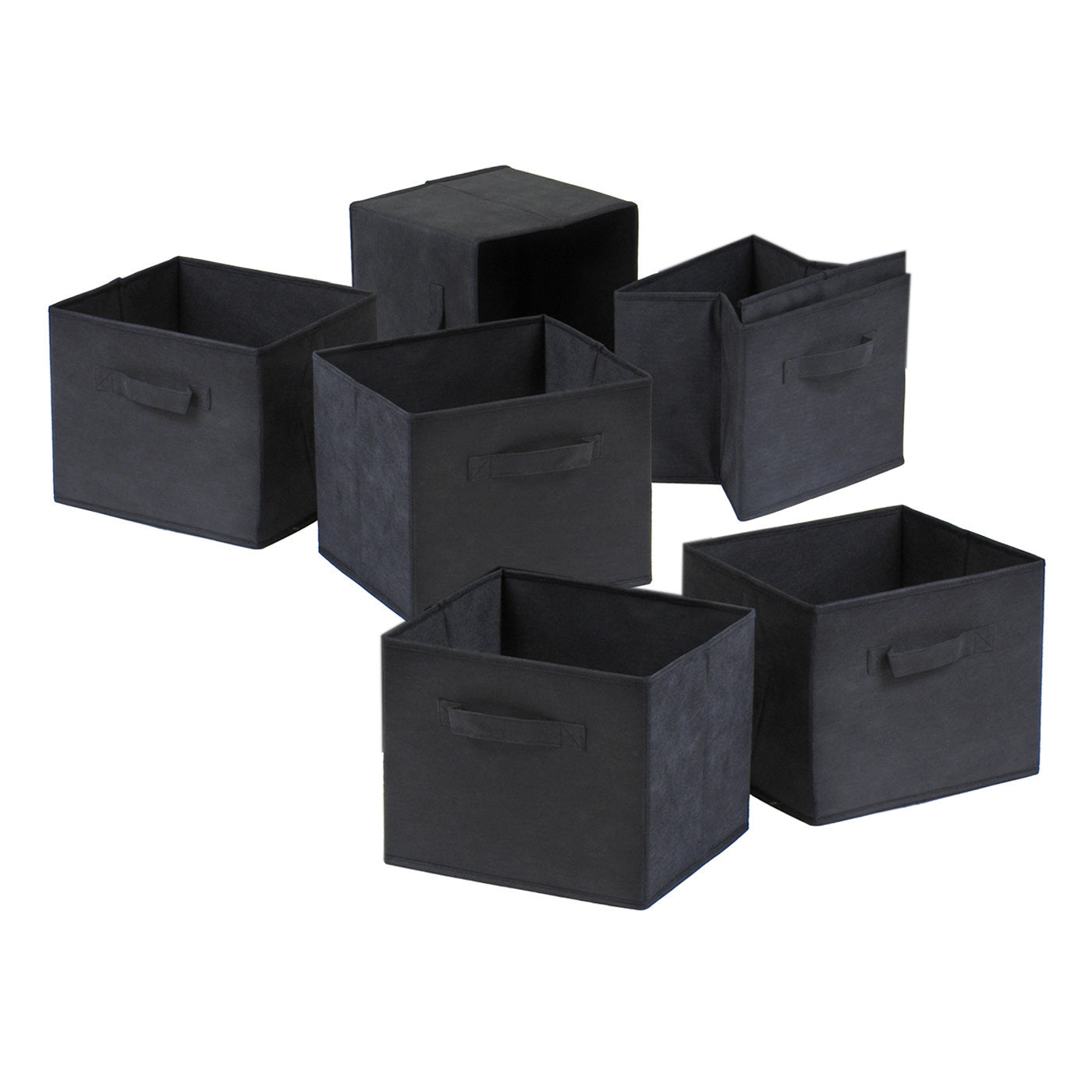 Capri Set of 6 Foldable Fabric Baskets - Black - BagNook