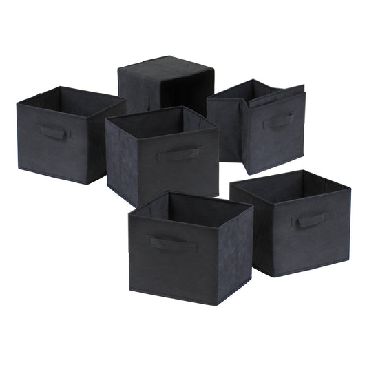 Capri Set of 6 Foldable Fabric Baskets - Black - BagNook