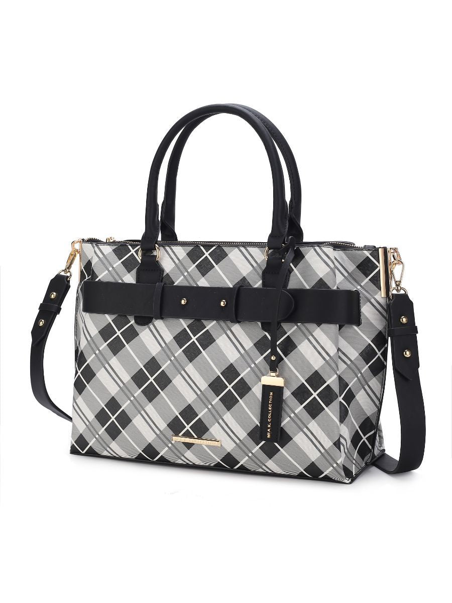 (black)Coleen Vegan Leather Women Plaid Satchel Bag by Mia k - BagNook