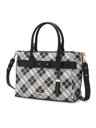 (black)Coleen Vegan Leather Women Plaid Satchel Bag by Mia k - BagNook
