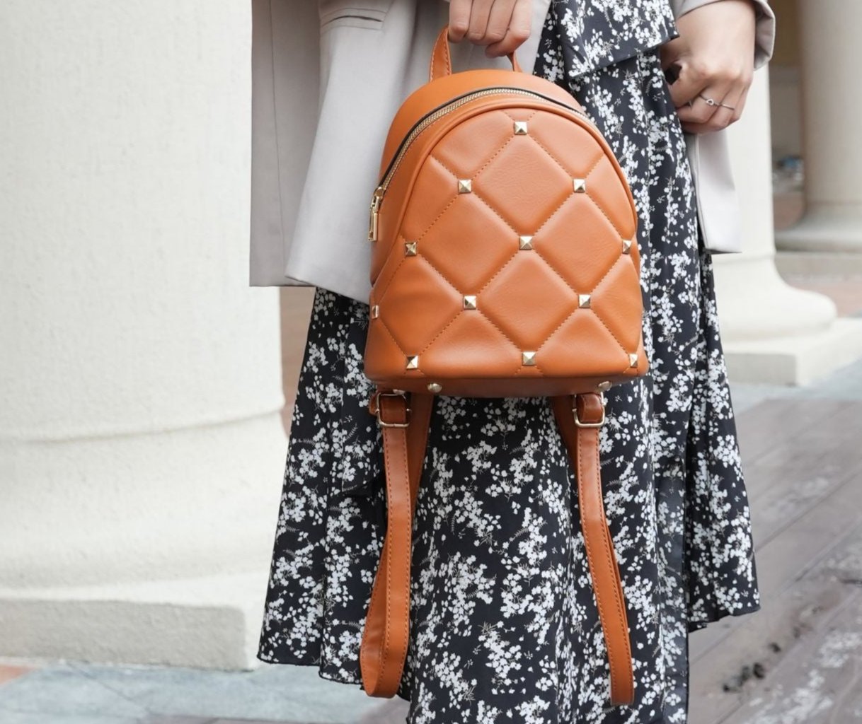 (brown)Hayden Quilted w/Studs Daypack - BagNook
