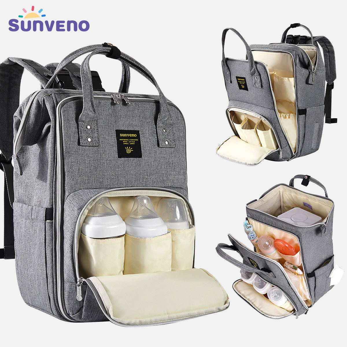 (gray)Sunveno Diaper Bag Backpack - BagNook