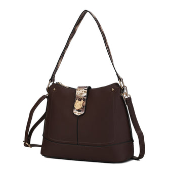 (brown)Ezra Snake Embossed Shoulder Handbag by Mia K - BagNook