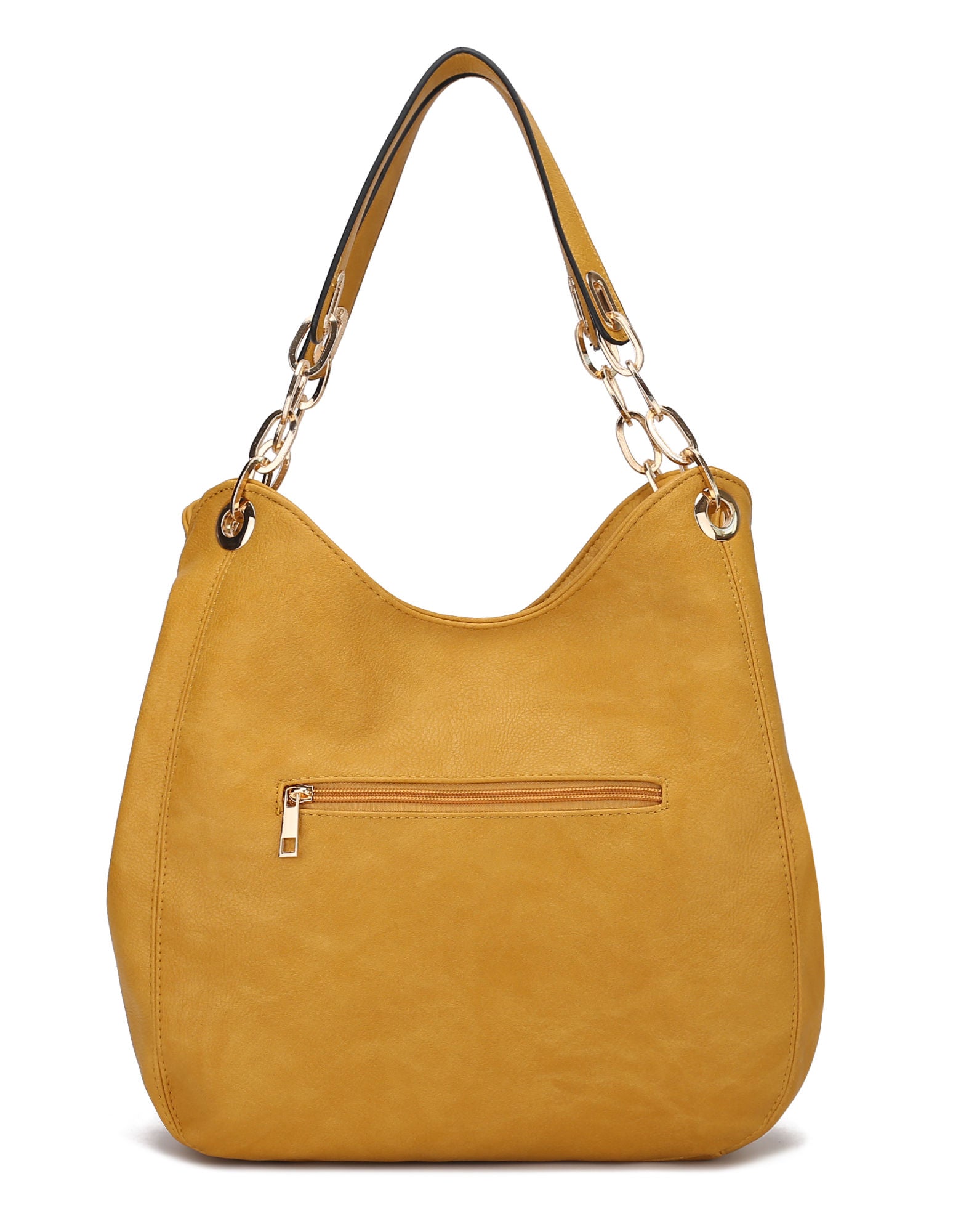 (mustard yellow)Ashley Vegan Leather Hobo Bag with Wallet - 2 pieces by Mia k - BagNook
