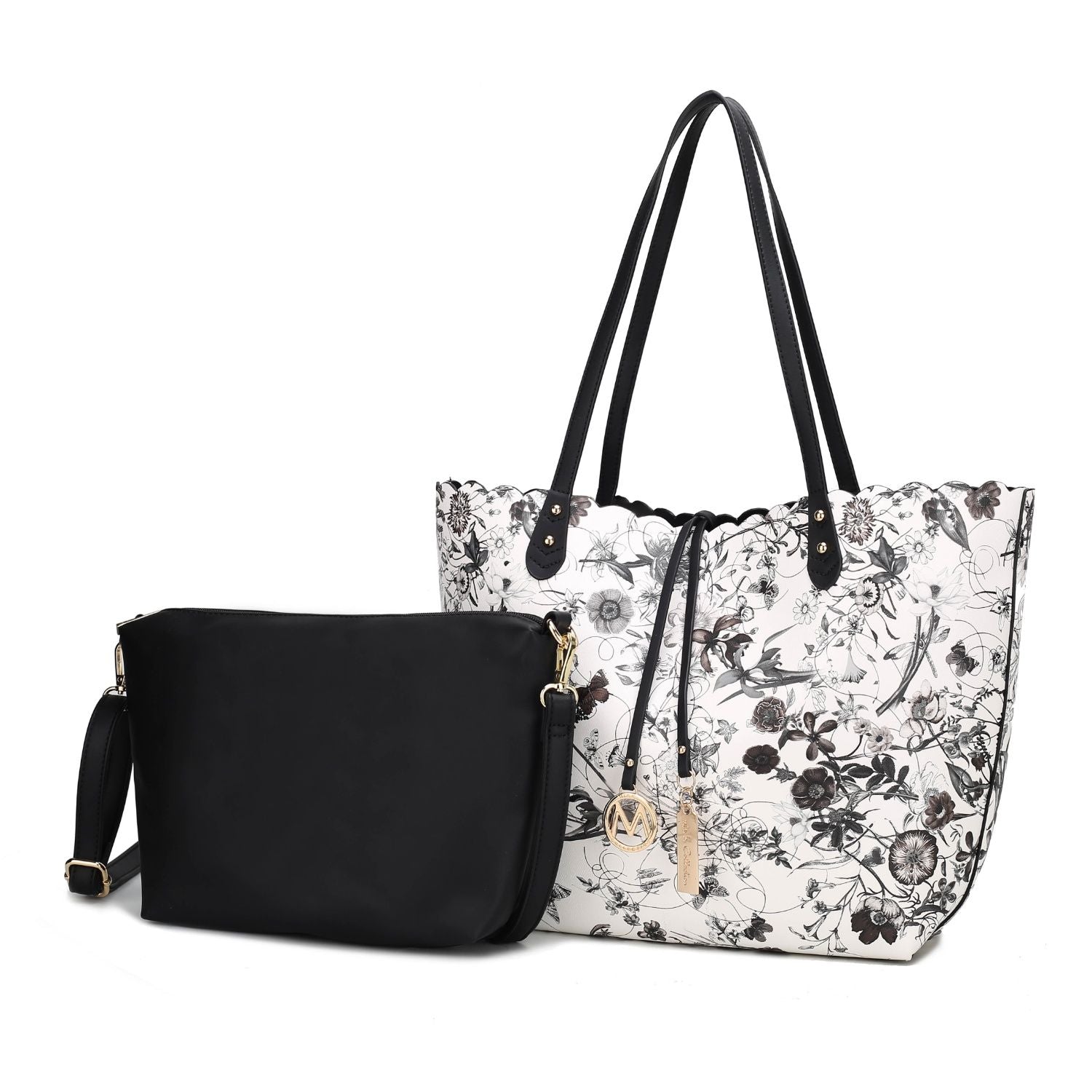 (gray black) reversible shopping tote with crossbody pouch- bagNook