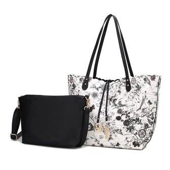 (gray black) reversible shopping tote with crossbody pouch- bagNook