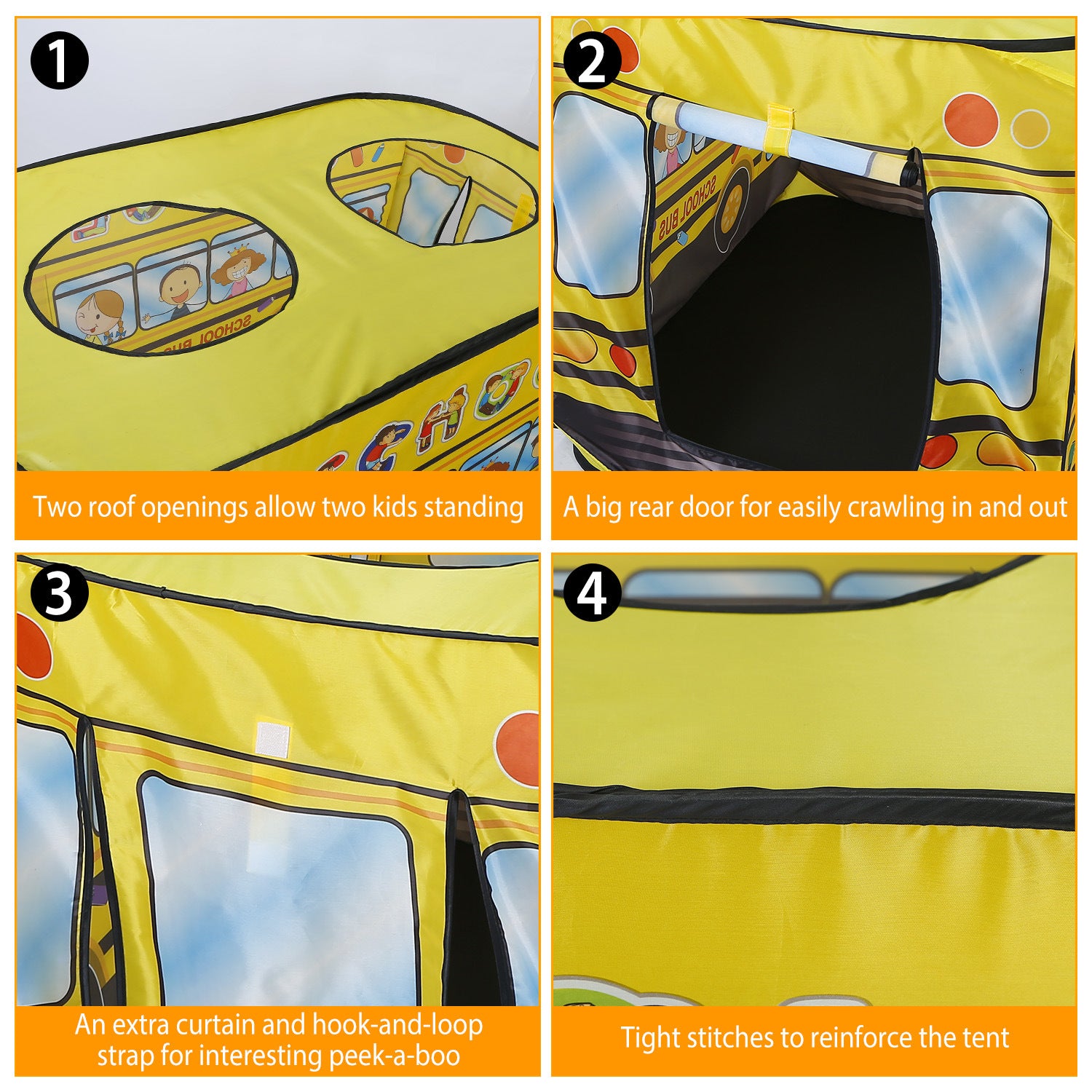 Kids Indoor-Outdoor Play Tent Pop Up School Bus w/Bag - BagNook