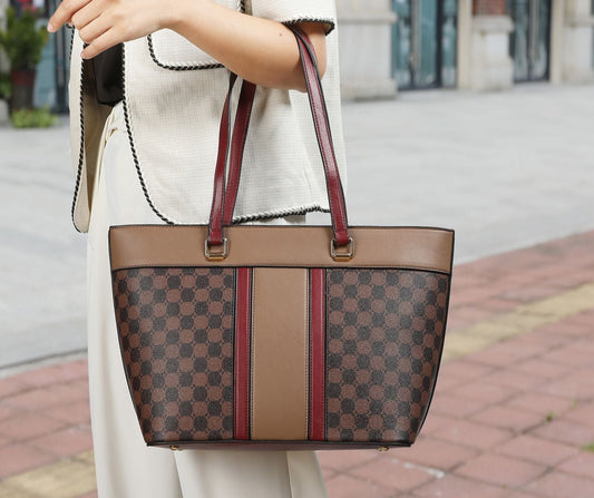 (coffee-red)Fabiola Tote Handbag with Wallet by Mia k - BagNook