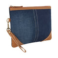 Load image into Gallery viewer, Erica Denim Wristlet W/ Brown Accents - Upcycled - BagNook
