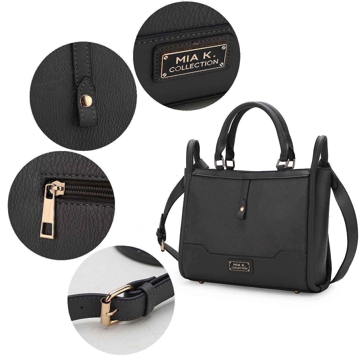 (charcoal)Melody V-Leather Tote by Mia K - BagNook