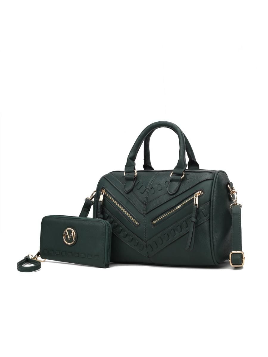 (olive green)Lara Vegan Leather Satchel with Wallet by Mia k - BagNook