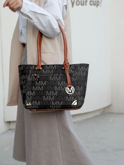 (brown)Lady II M Signature Tote & Wallet Set by Mia k - BagNook