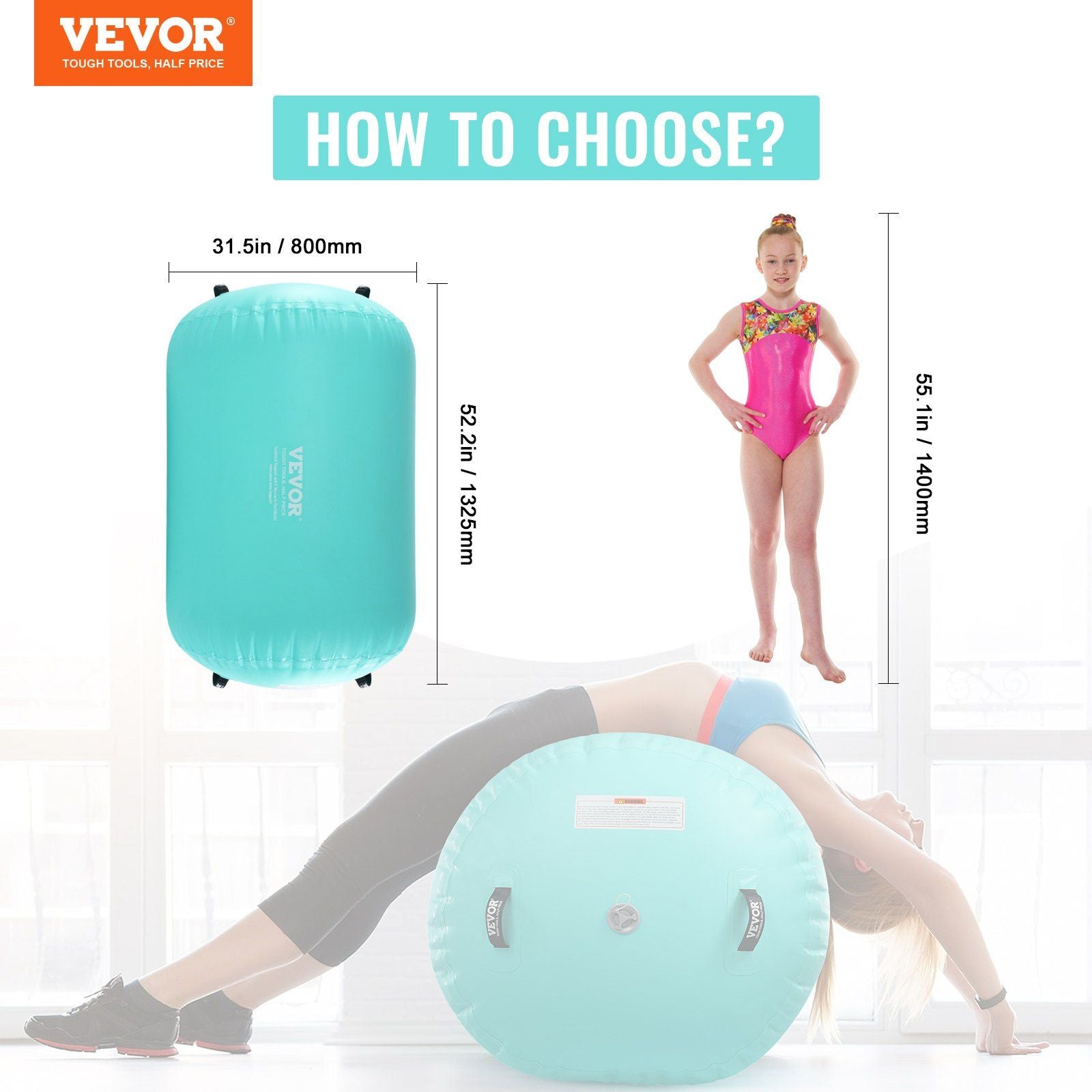 VEVOR Gymnastics Air Inflatable Barrel - 31.5 x 52.2", Mint Green - BagNook