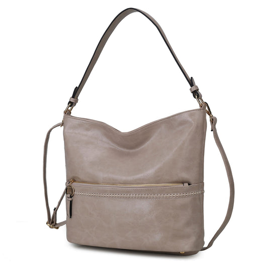 (beige)Sierra Hobo Handbag Vegan Leather by Mia K - BagNook