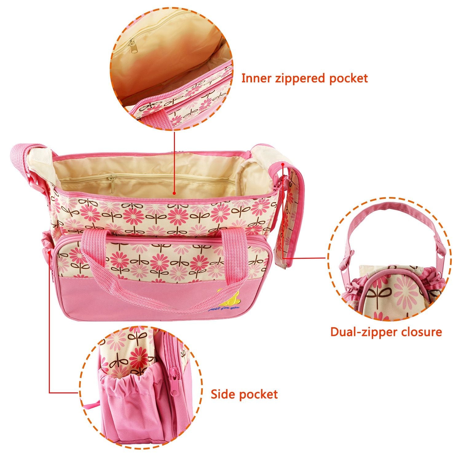 (pink)5pc Diaper Tote Bag Set - BagNook