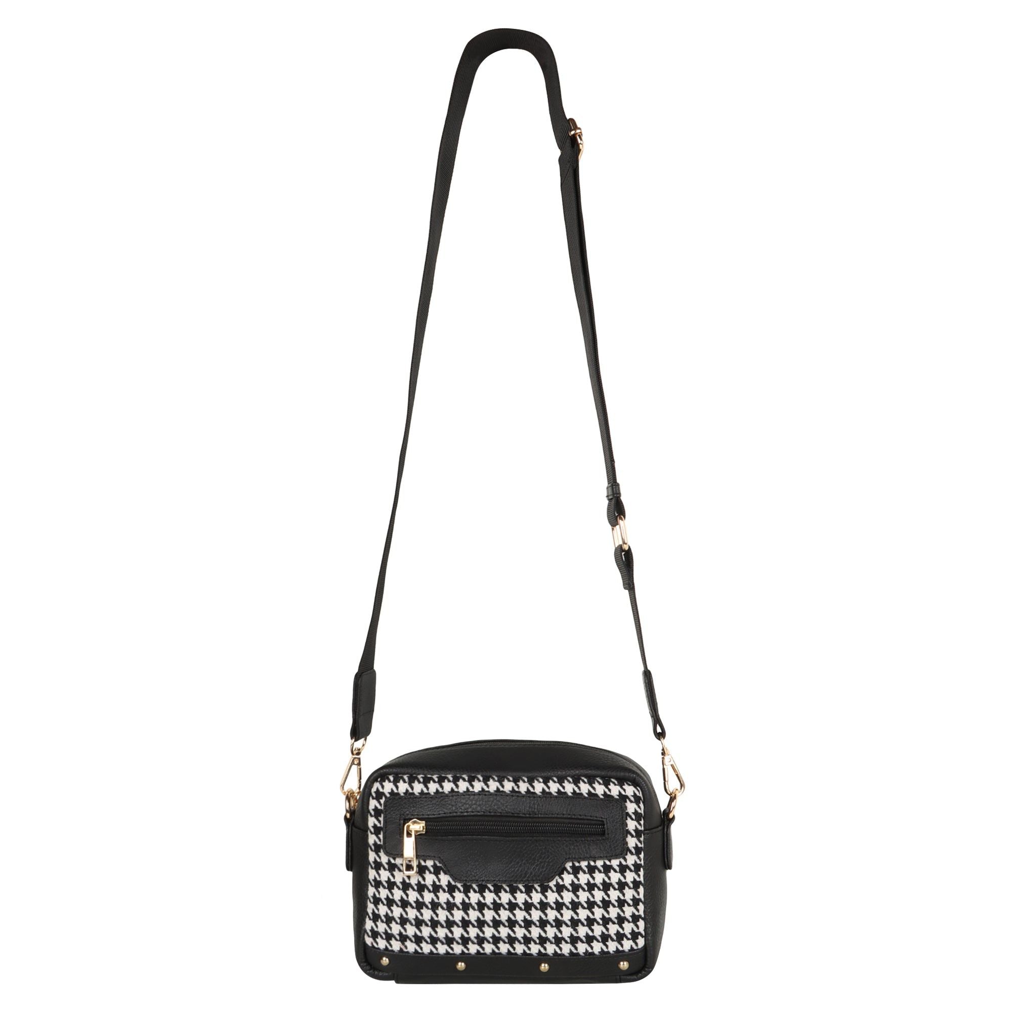 Millie Houndstooth Print Camera Bag - Upcycled - BagNook