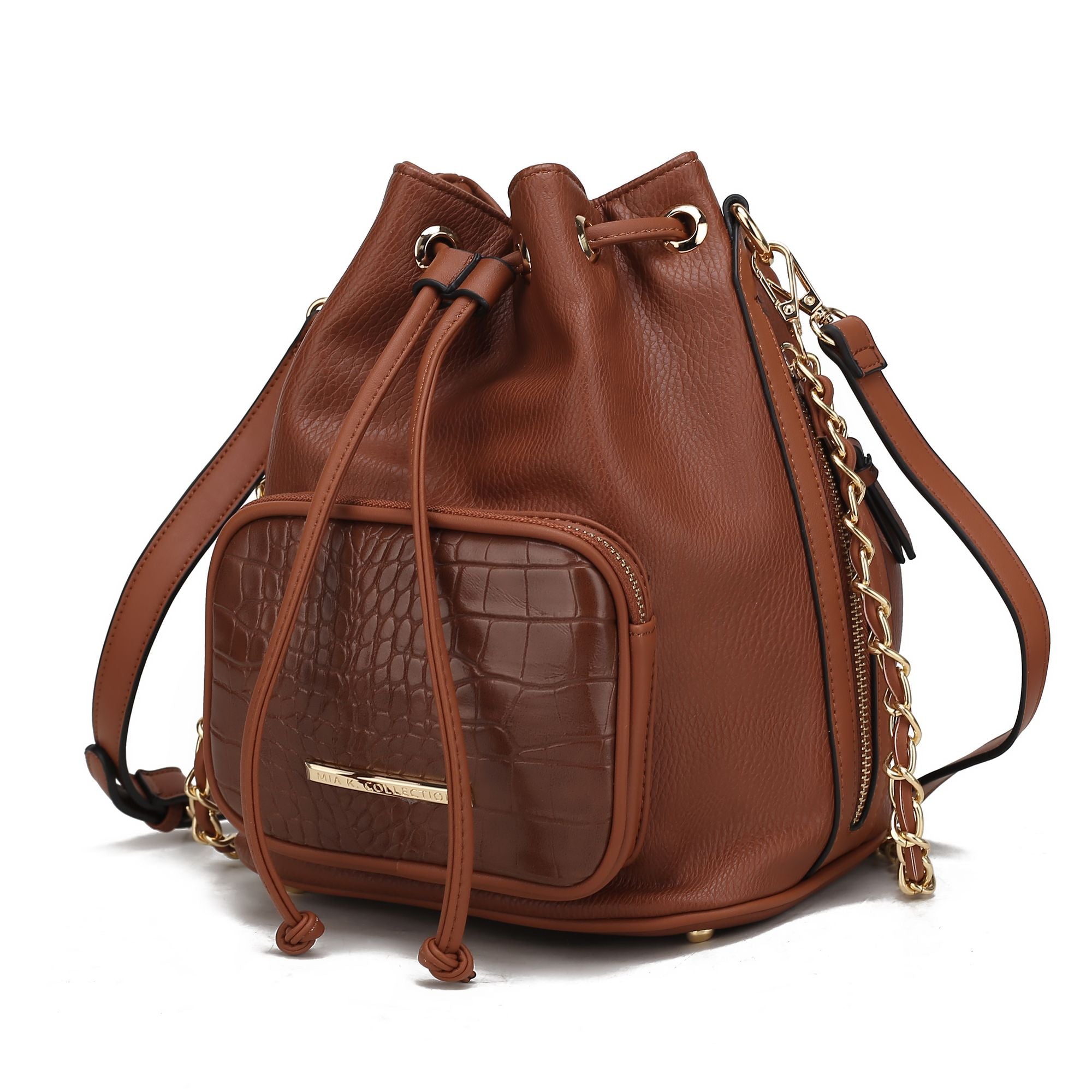 (brown)Azalea Vegan Leather Women Bucket Bag by Mia K - BagNook