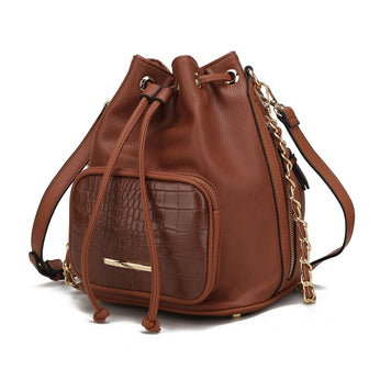 (brown)Azalea Vegan Leather Women Bucket Bag by Mia K - BagNook