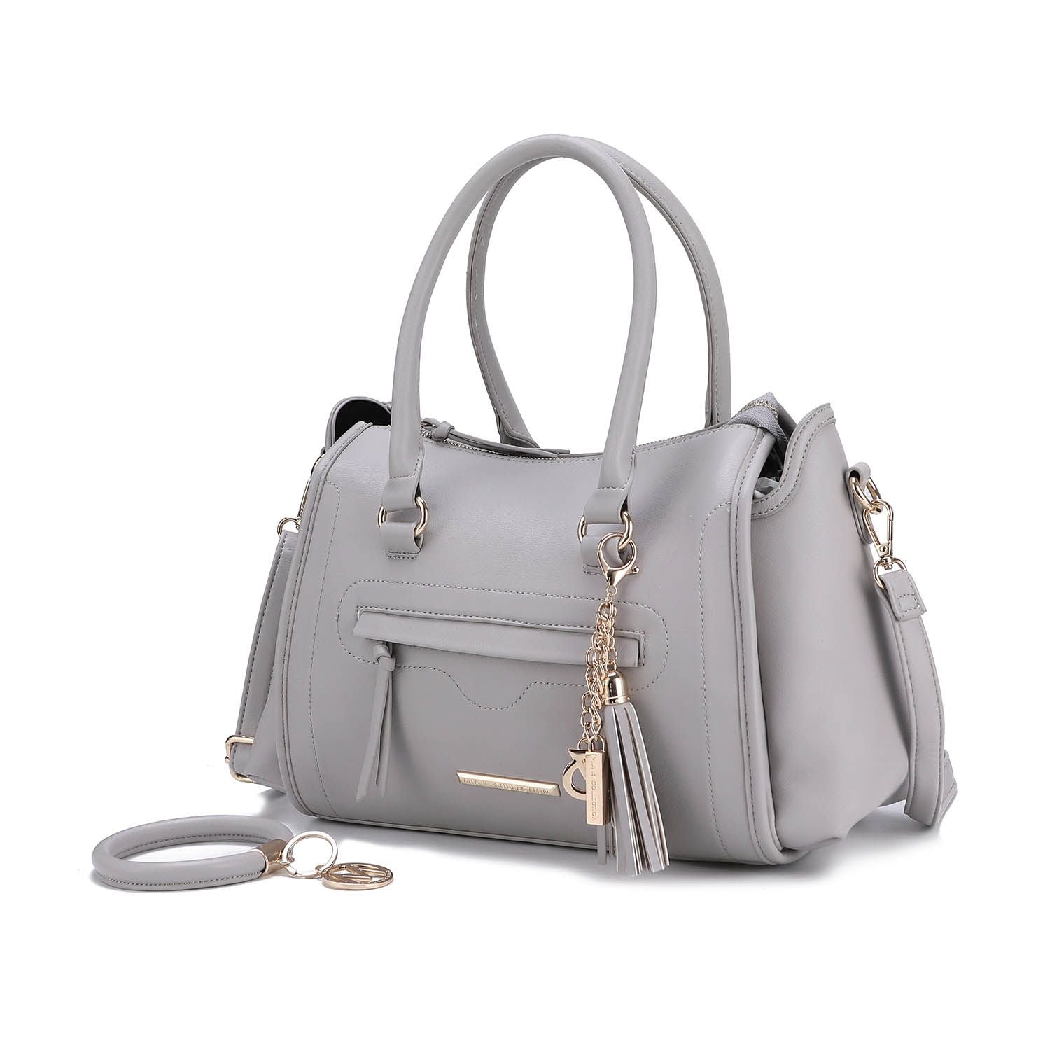 (lt grey)Valeria Satchel Handbag with Keyring by Mia K - BagNook