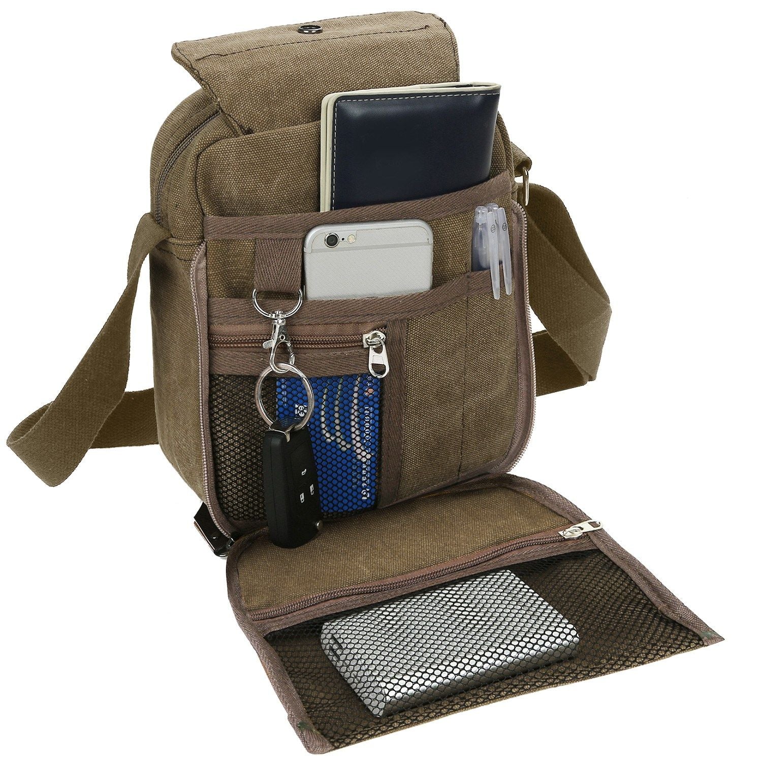 (khaki)Unisex Canvas Lightweight Crossbody Bag - BagNook