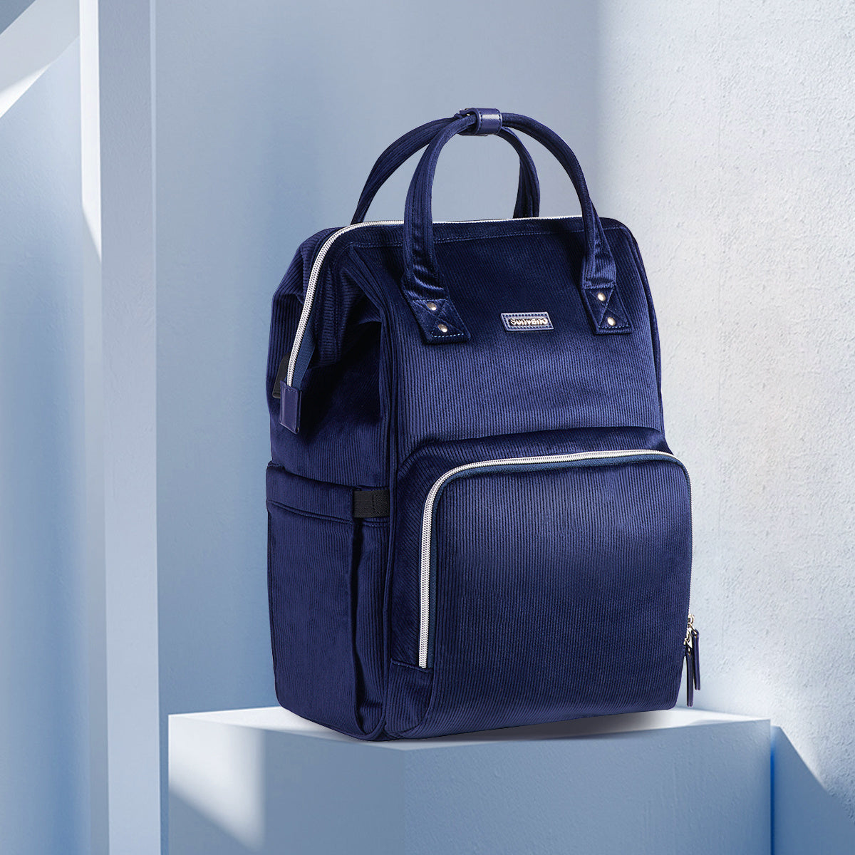 (blue)Tweed Corduroy Backpack - BagNook