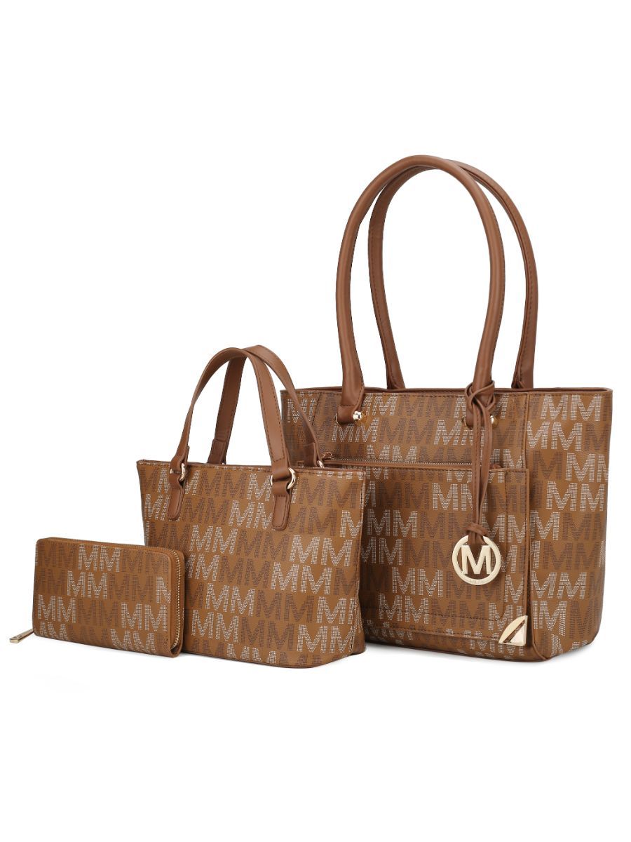 (tan)Lady II M Signature Tote & Wallet Set by Mia k - BagNook