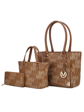 (tan)Lady II M Signature Tote & Wallet Set by Mia k - BagNook