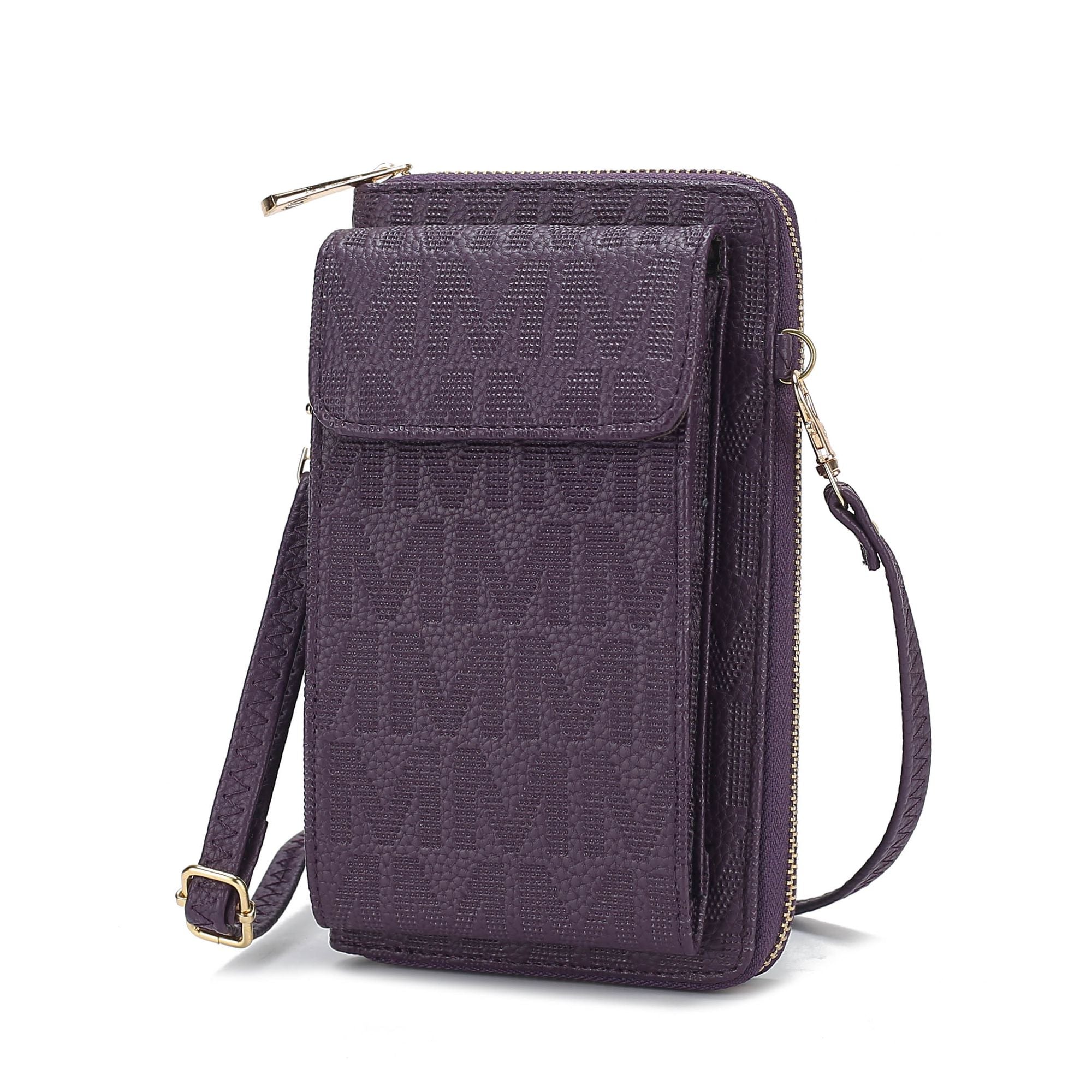 (purple)Caddy Vegan Leather Phone Wallet Crossbody by Mia k - BagNook