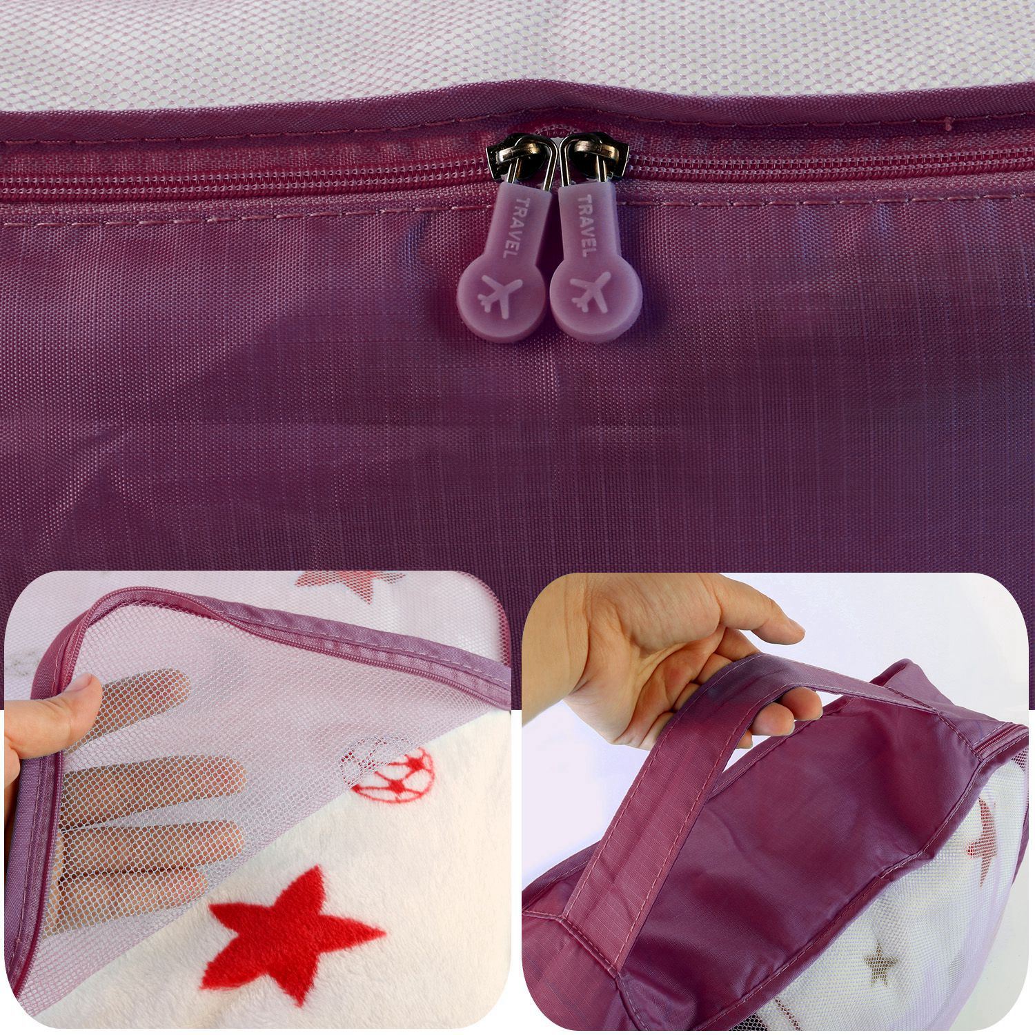 (burgundy)9pc Travel Luggage Organizer - BagNook