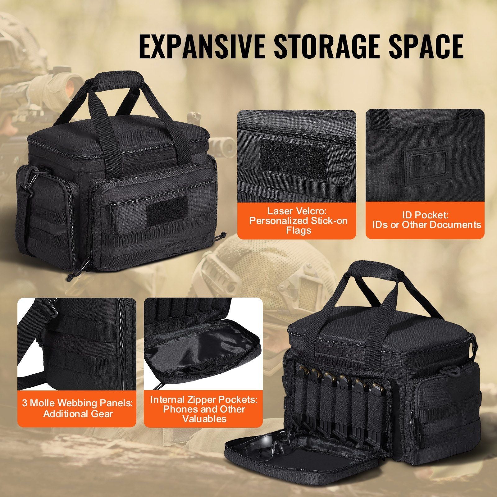 VEVOR Tactical Range Bag for 4 Pistols - Black - BagNook