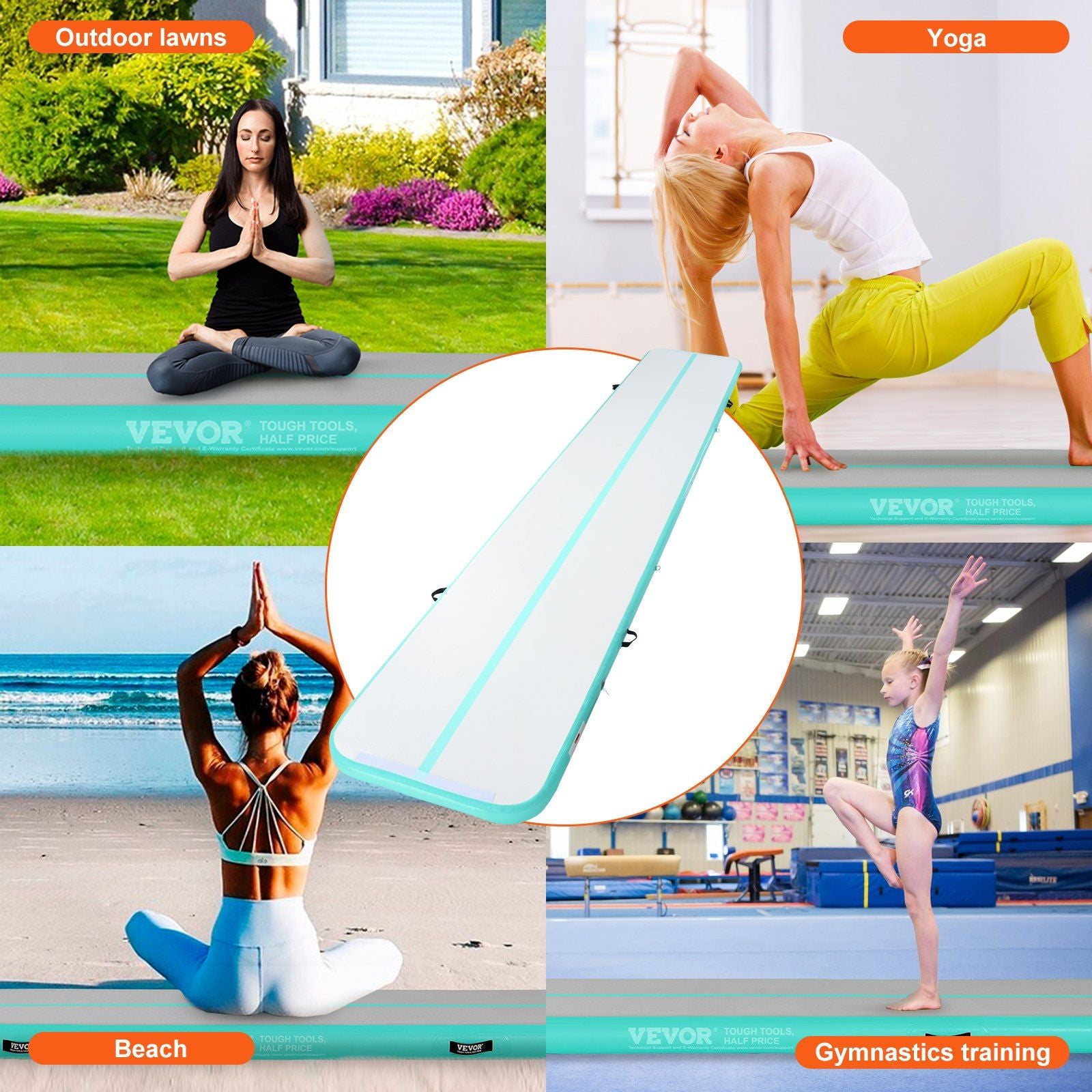 VEVOR Gymnastics Inflatable Air Mat, 4" Thick, 20ft Mint Green - BagNook