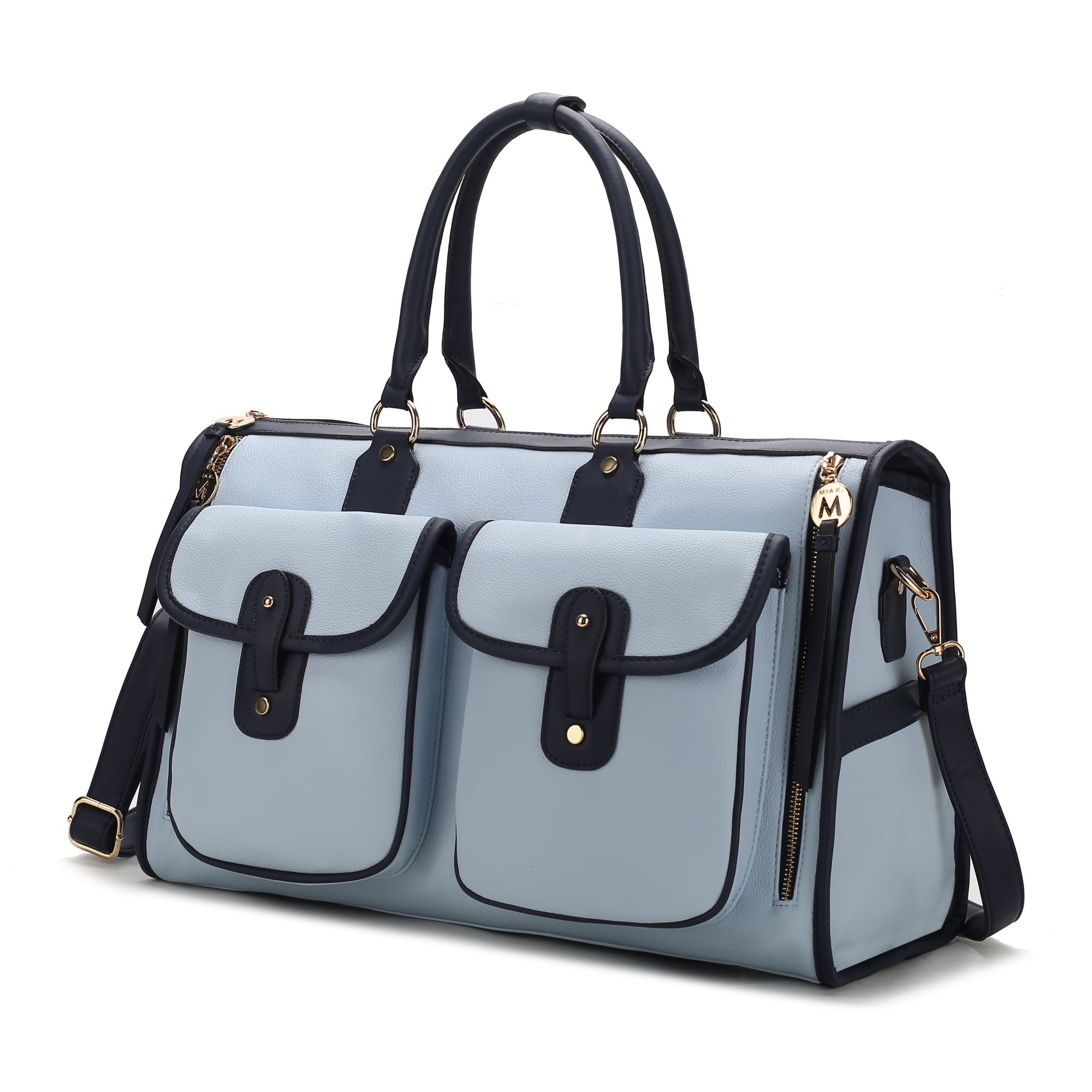 (lt blue)Genevieve Duffel Color Block by Mia k - BagNook