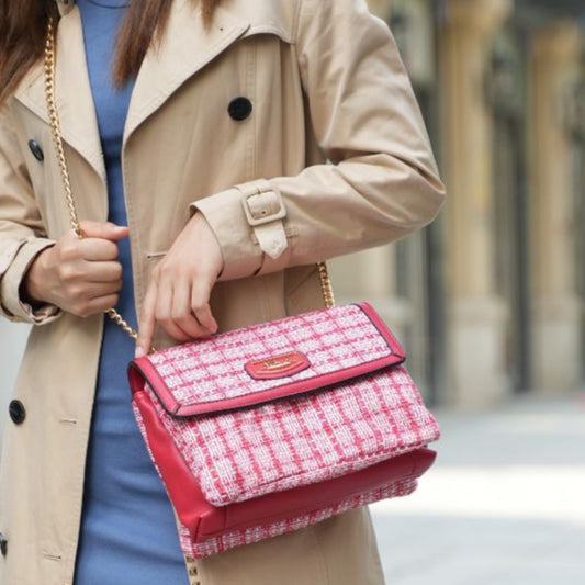 (red)Mackenzie Tweed Shoulder Handbag by Mia K - BagNook
