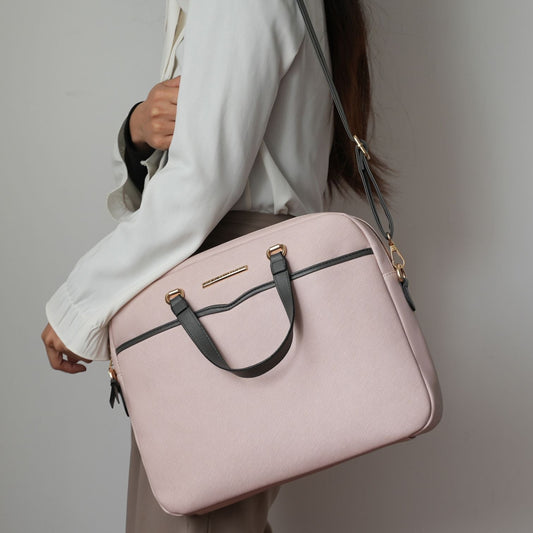 (blush)Rose Vegan Leather Laptop Briefcase by Mia K - BagNook