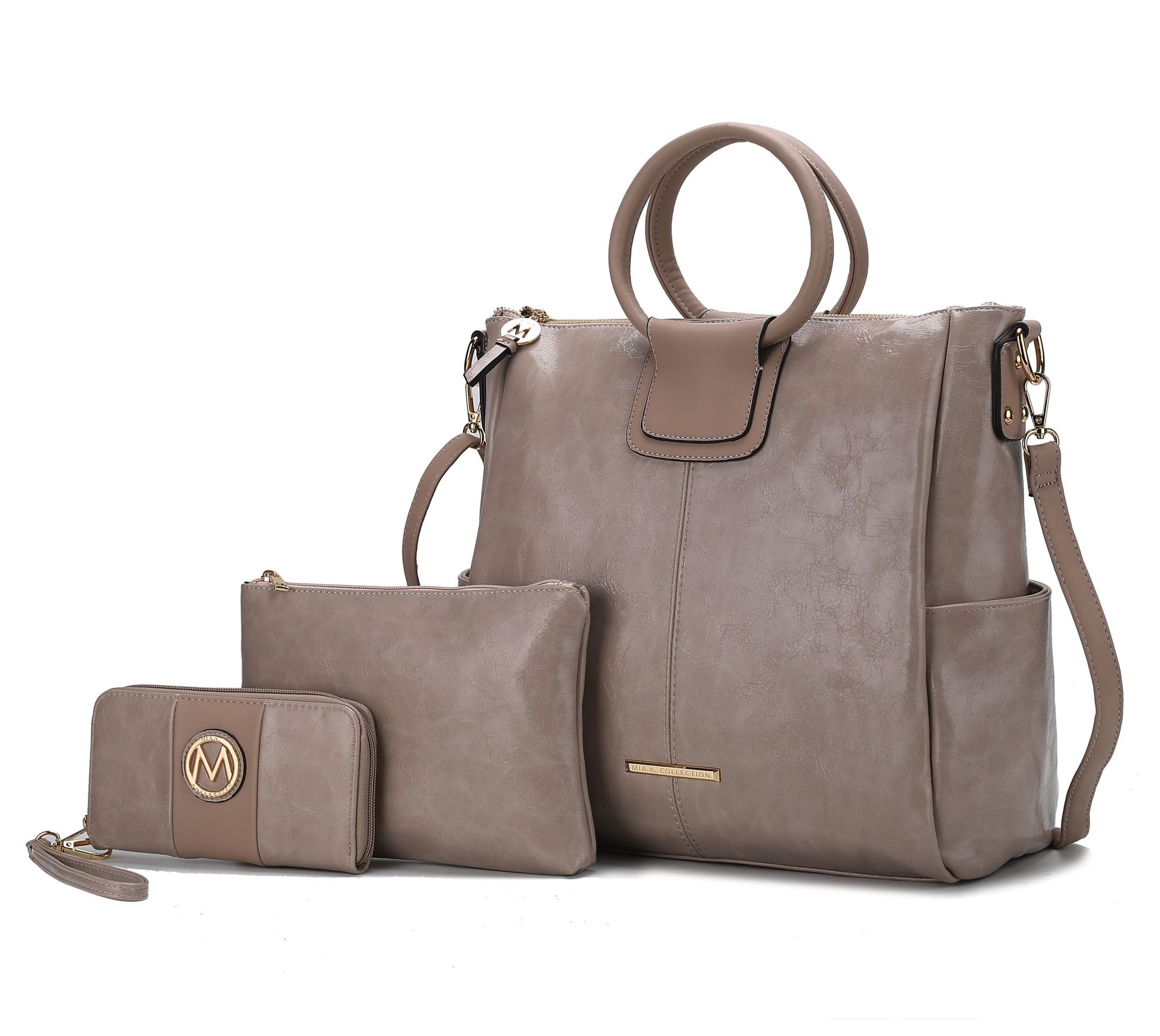 (taupe)Zori Tote Handbag w/Pouch & Wallet by Mia k - BagNook