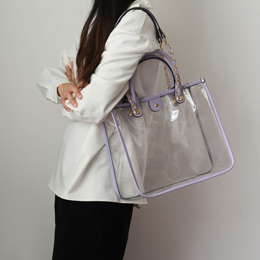 (lilac)Diva PVC Tote Bag with Tweed Bucket Bag by Mia K. - BagNook