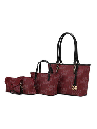 (burgundy)Alexy M Signature 4pc Tote Set by Mia k - BagNook