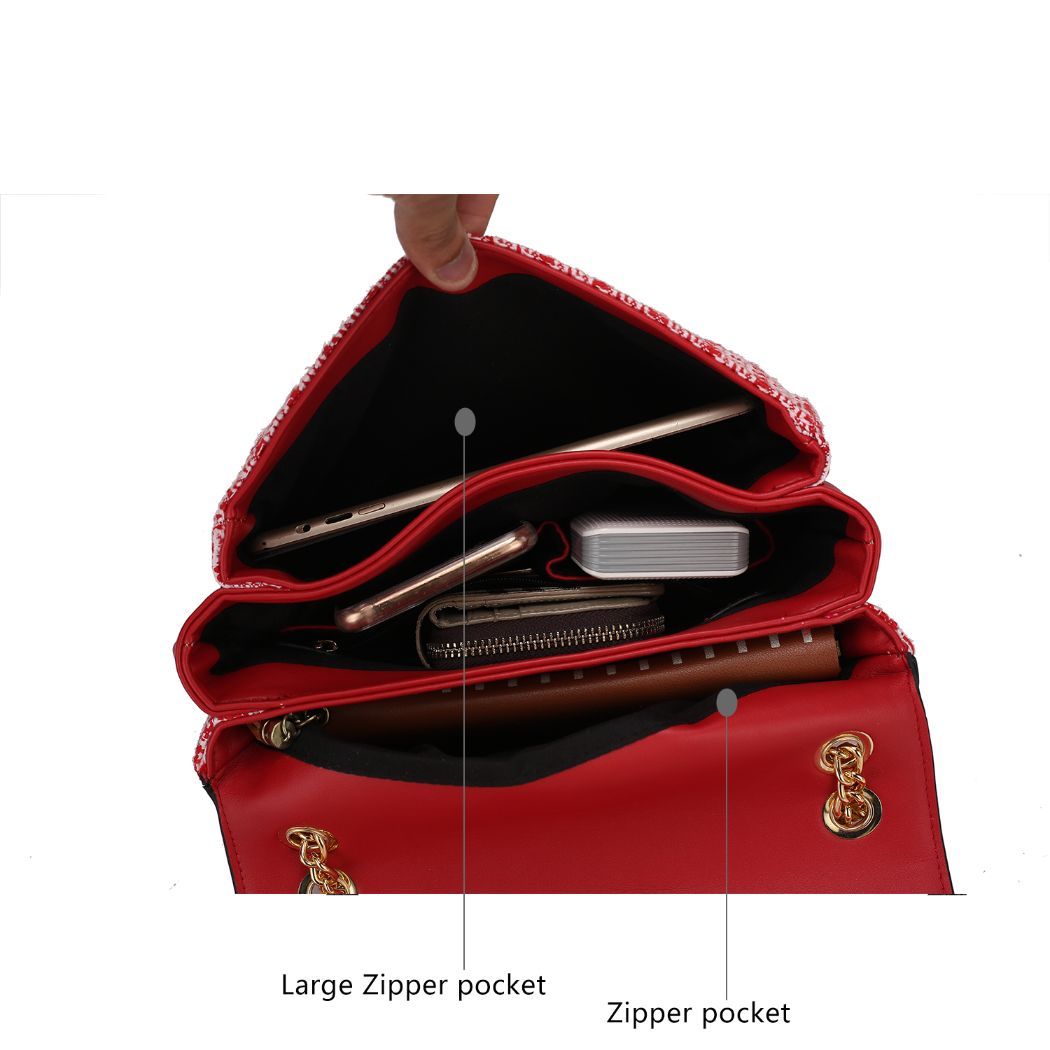 (red)Mackenzie Tweed Shoulder Handbag by Mia K - BagNook
