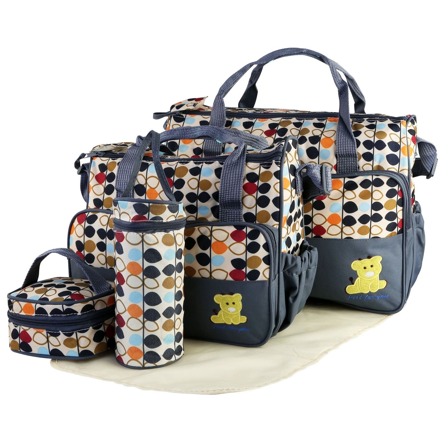 (grey)5pc Diaper Tote Bag Set - BagNook