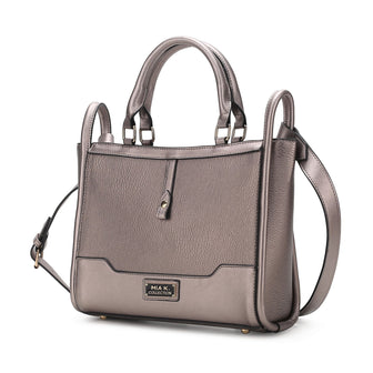 (pewter)Melody V-Leather Tote by Mia K - BagNook