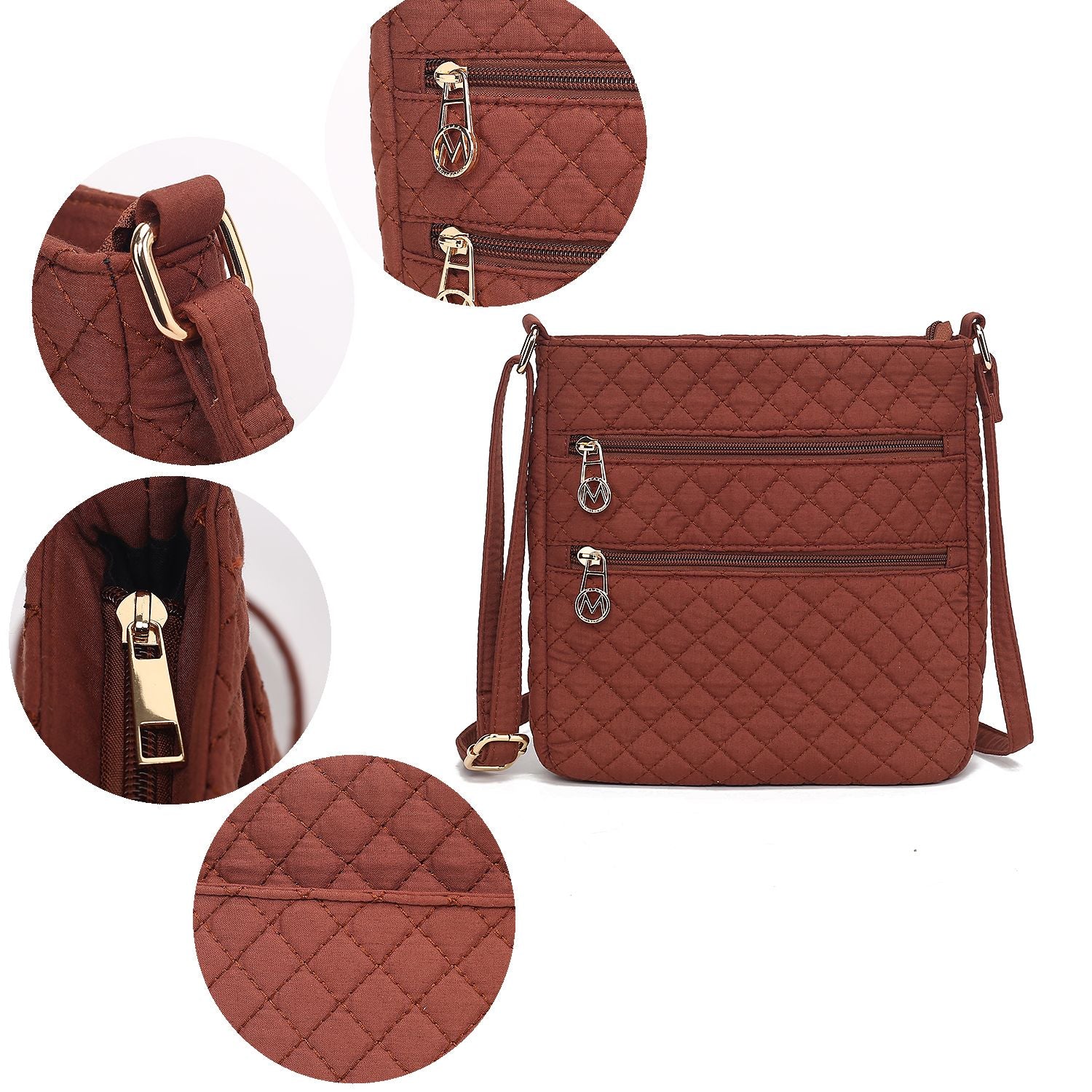 (brown)Lainey Solid Quilted Crossbody by Mia K - BagNook