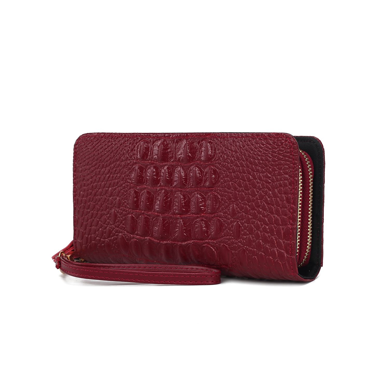 (burgundy)Eve Vegan Leather Crocodile Embossed Wristlet by Mia K - BagNook