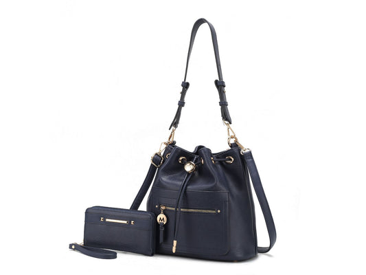 (navy)Larissa Women's Bucket Bag with Wallet by Mia k - BagNook