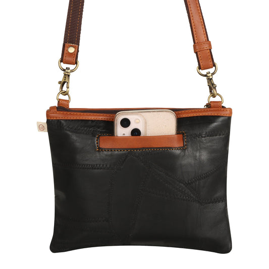 Grayson Wide Crossbody Bag w/ Pocket - White Hairon - Upcycled - BagNook