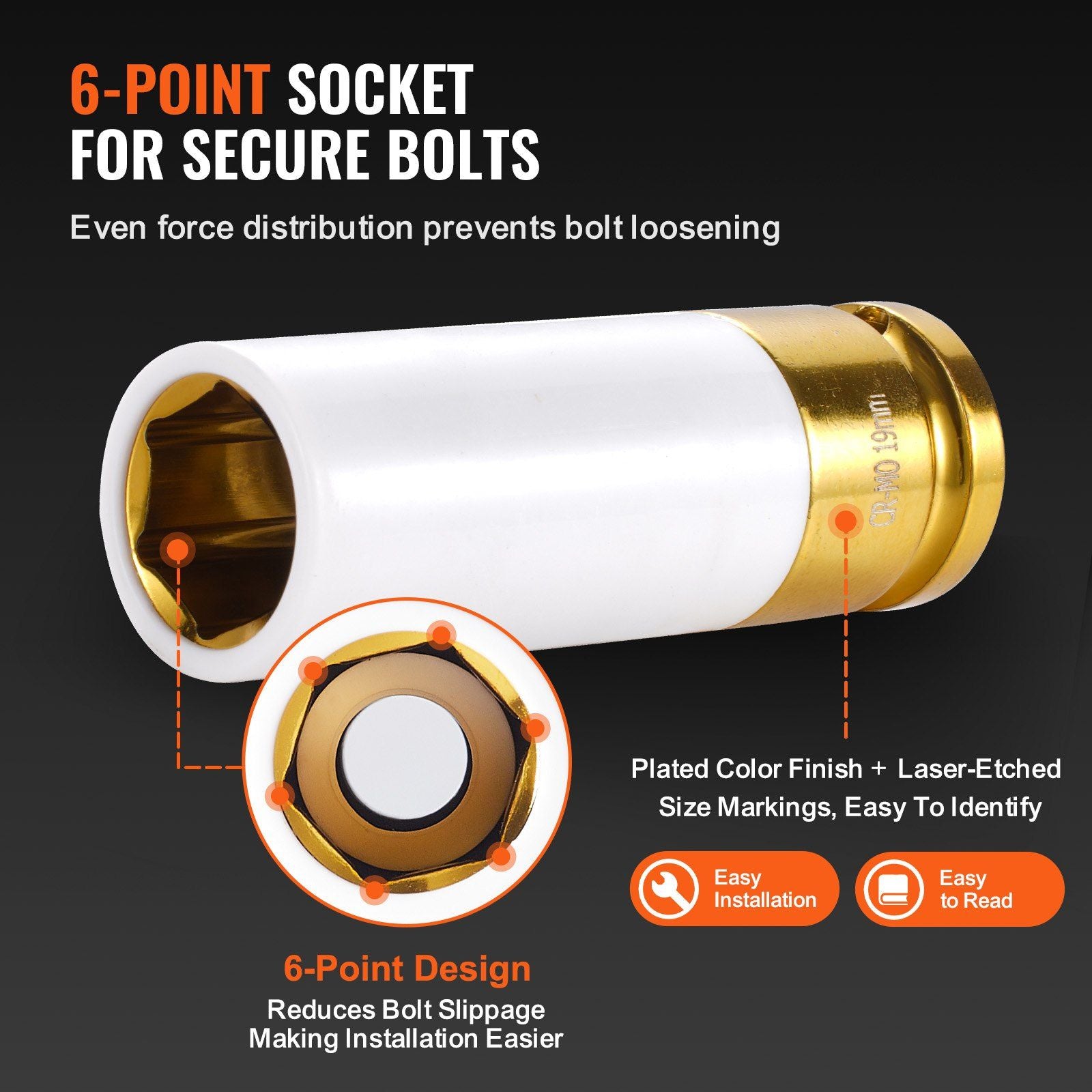 VEVOR Lug Nut Impact Socket Set 1/2 Metric and SAE 6pt Deep Socket - BagNook