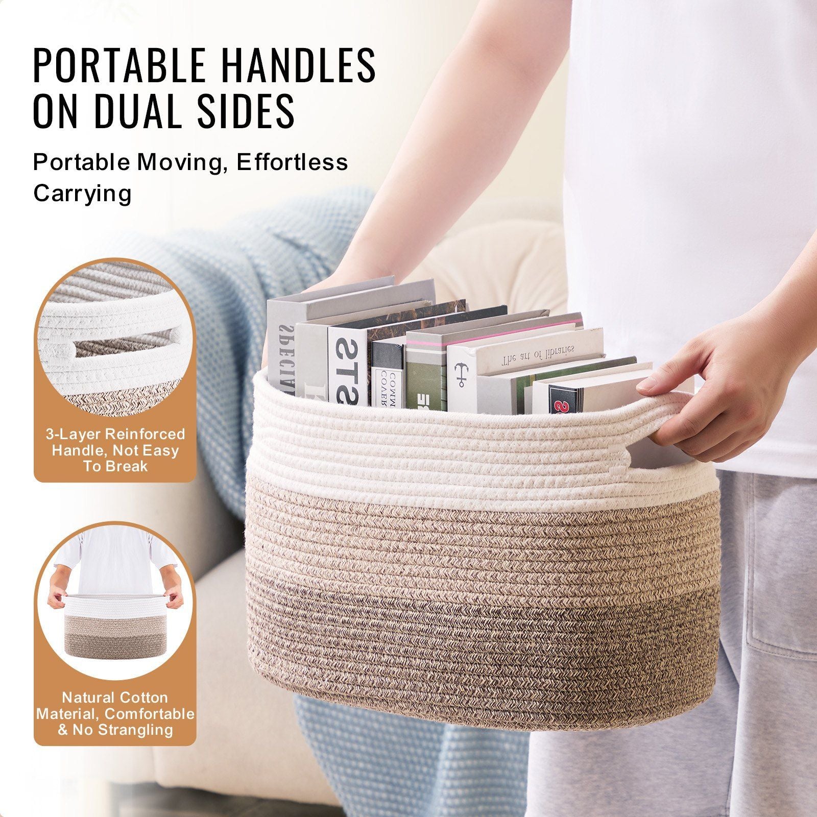 VEVOR Cotton Rope Storage Basket 3 Pack (15 x 10 x 9 in) 5.8 gallon - BagNook