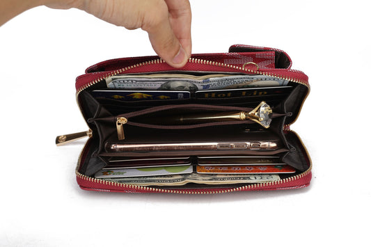 (burgundy)Cossetta Two-in-One Cell Phone Crossbody Wristlet by Mia k - BagNook